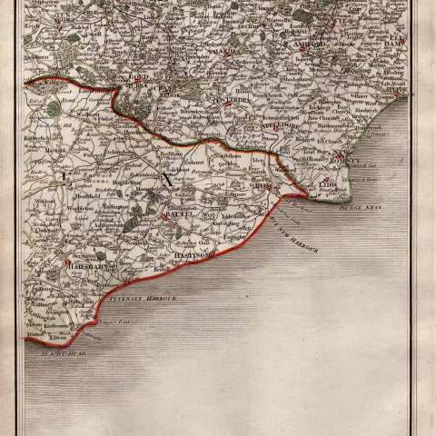 Kent & Sussex Coast Beachy Head Etc John Carys Antique 1794 Map.