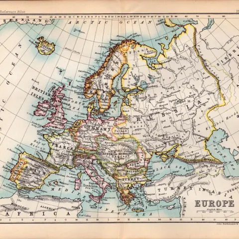 Continent of Europe Double Sided Victorian Antique 1896 Map.