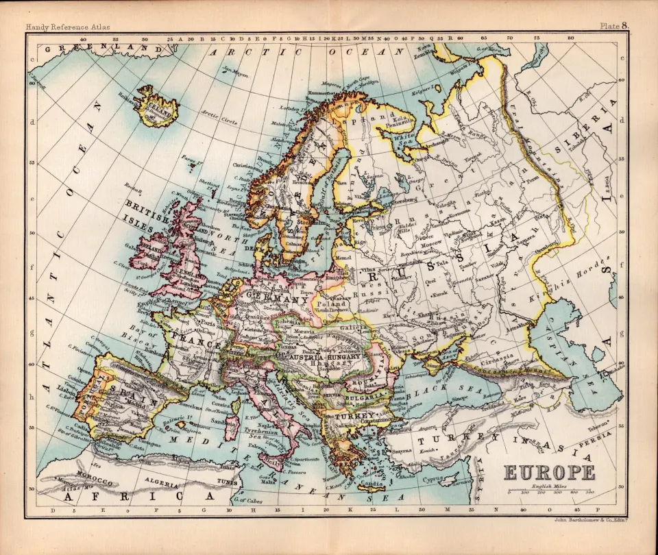 Continent of Europe Double Sided Victorian Antique 1896 Map.
