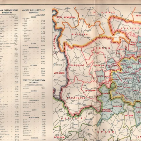 Bacons Vintage 98 Years-Old London & Environs Parliamentary Boroughs Map.