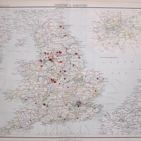 Victorian Antique 1897 Map Counties & Boroughs England & Wales.