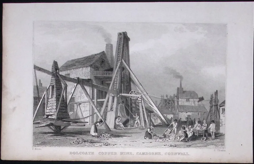 Cornwall Cambourne Dolcoath Copper Mine Antique 193 Years-Old Steel-Engraving-8