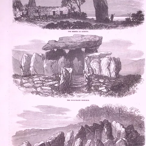 Prehistoric Stones Remains in Jersey 1870 Antique Woodcut Print.