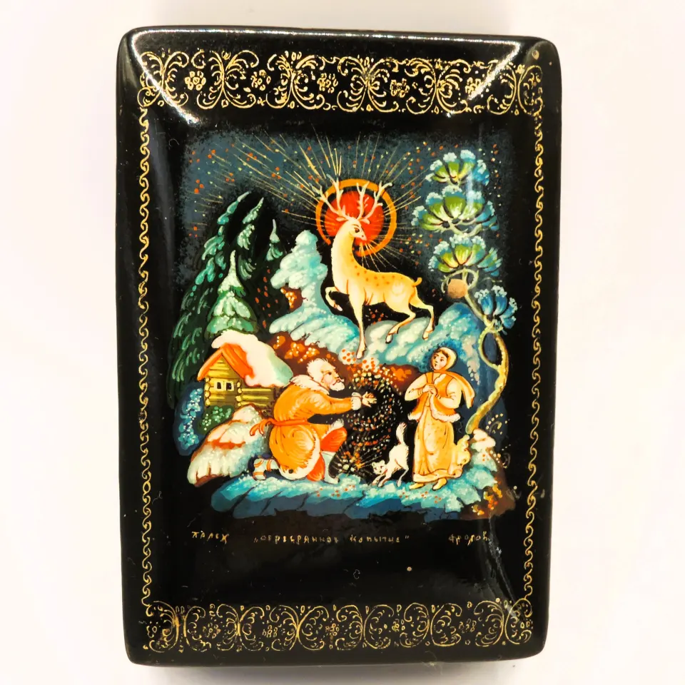  Vintage Russian Hand Painted Lacquer Box Fairy Tale Scene Artist Signed