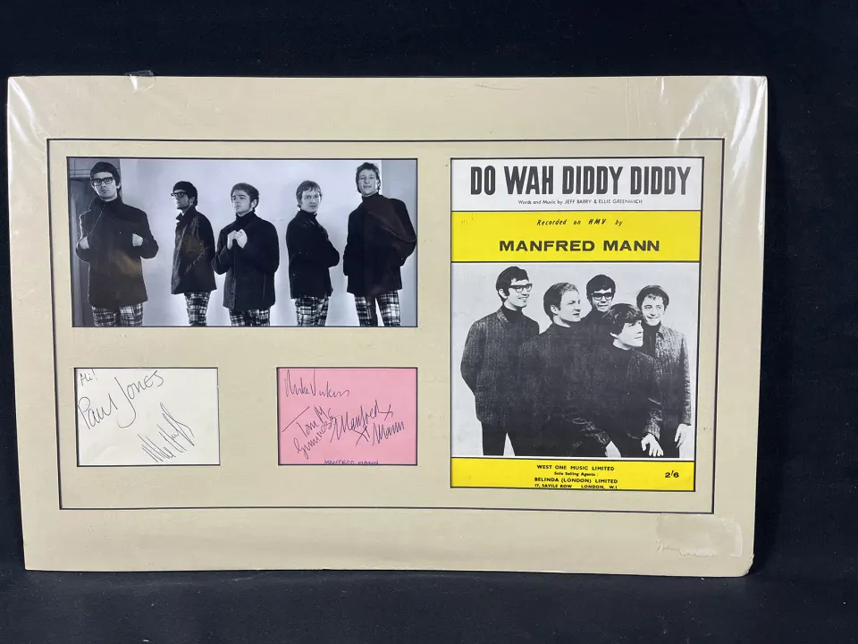 Manfredd Mann Signed and Mounted Display With Sheet Music