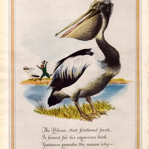 Original 72-Year-Old 1952 Guinness Print The Pelican – GE 1833 B  #-2.