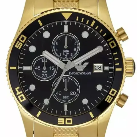 Emporio Armani AR5857 Black Dial Gold Tone Bracelet Quartz Chronograph Watch
