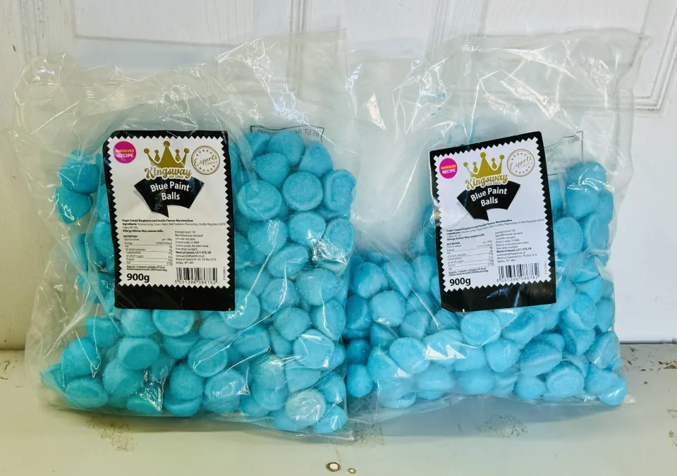 2 x Paint Balls Sugar Coated Blue Marshmallows By Kingsway- 2 x 900g