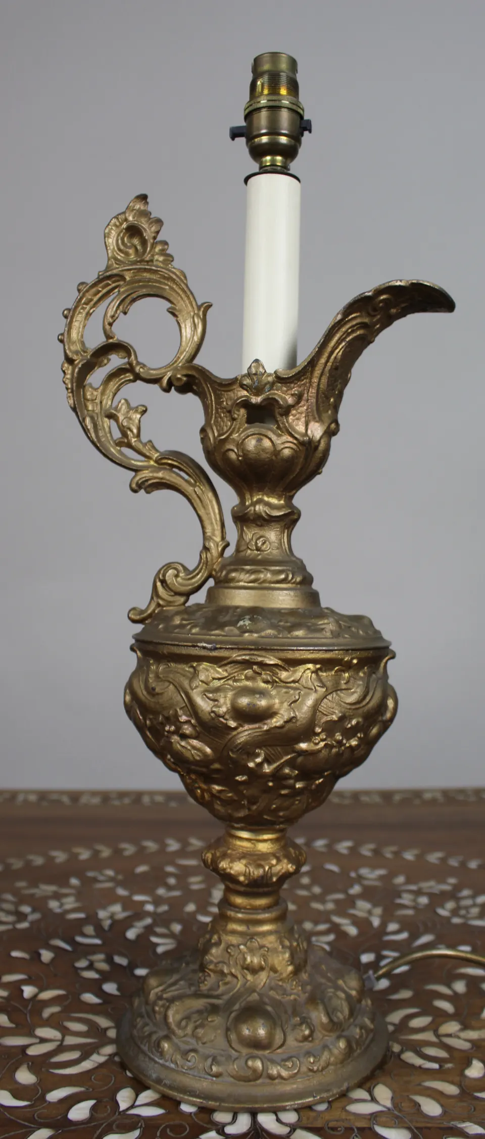 Late 19th c. Gilded Metal Ewer Lamp – Later Electrified