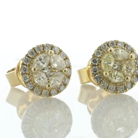 14ct Yellow Gold Cluster Diamond Stud Earring 0.66 Carats