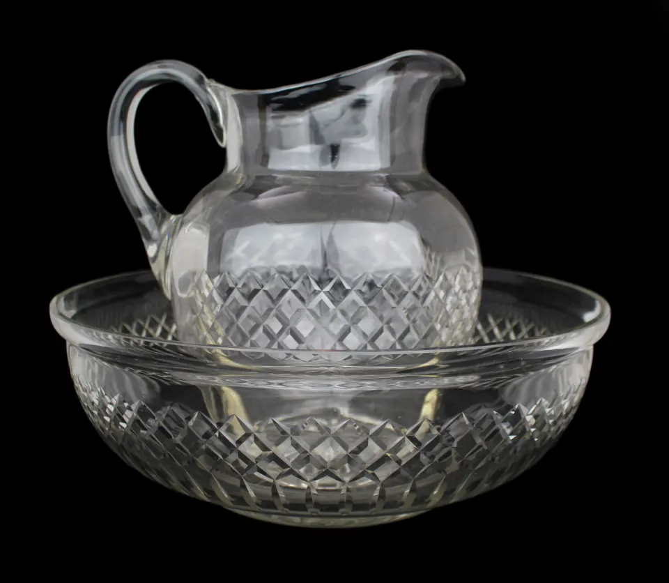 Large Victorian Cut Crystal Jug & Bowl Set