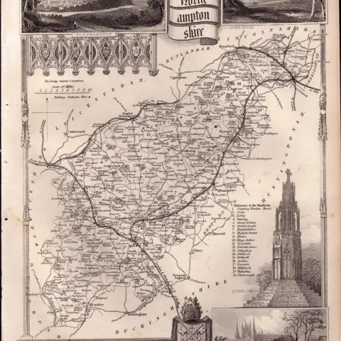 Northamptonshire Steel Engraved Victorian Thomas Moule Map.