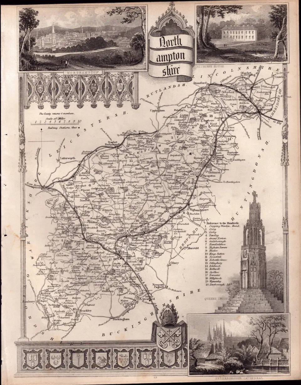 Northamptonshire Steel Engraved Victorian Thomas Moule Map.