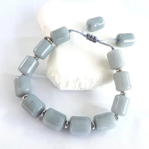 Lola Rose London Polished Grey Agate Gemstone Bracelet - New