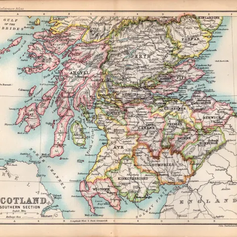 Scotland Southern Area Double Sided 126 Years-Old  Antique 1896 Map.