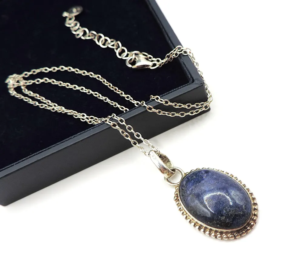Sterling Silver Lapis Lazuli Necklace With Gift Pouch