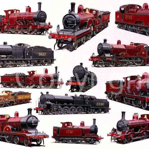 Midland Steam Train Engines 13 Steam Train Locomotives Montage Metal Wall Art