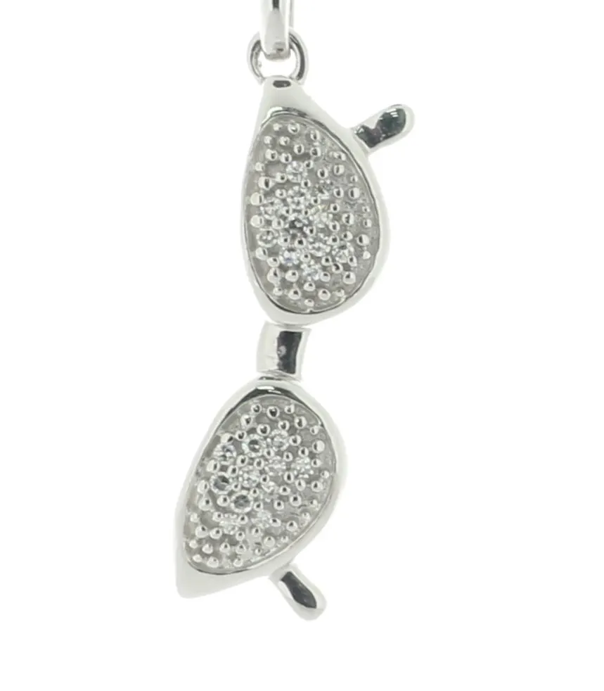 9ct White Gold 'Spectacles' Diamond Pendant And 18" Chain 0.04 Carats