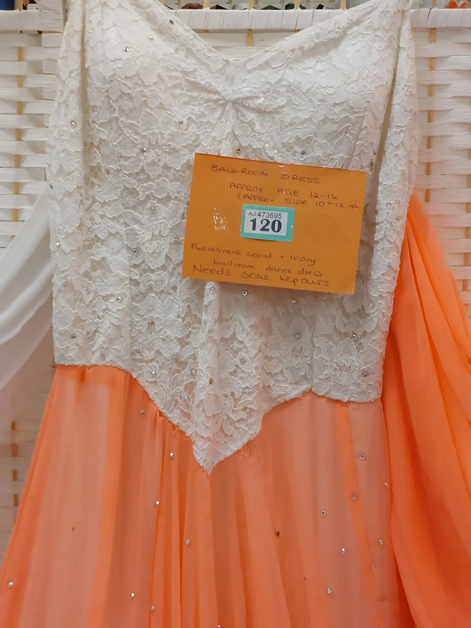 Peach and White Ballroom Dancing Dress Approx Size 10 To 12.
