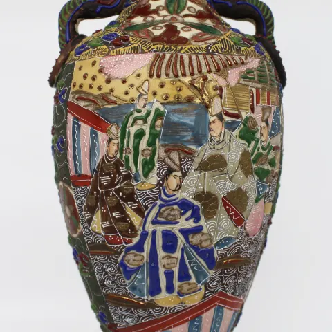 Large Antique Japanese Edo Period Satsuma Moriage Vase Circa 1890