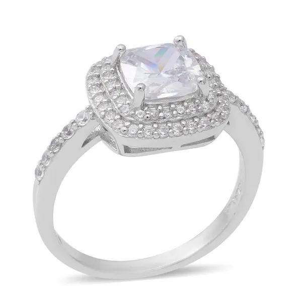NEW!! ELANZA AAA Simulated Diamond Ring in Rhodium Overlay Sterling Silver