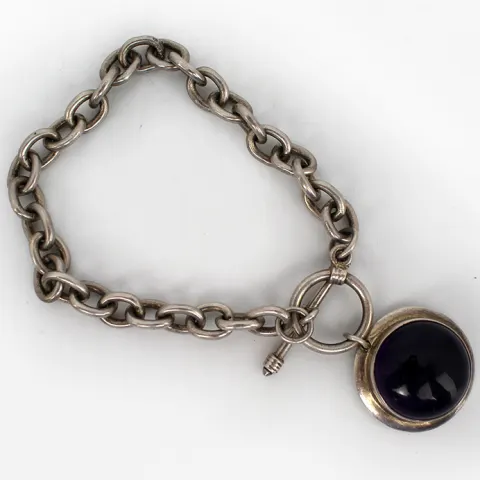 Vintage Cabochon Amethyst Silver Bracelet