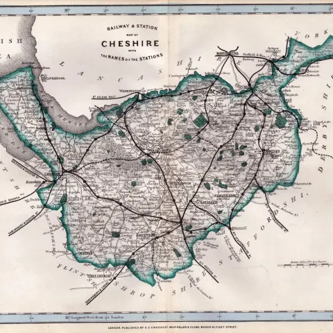 Cheshire Cruchley Scarce Antique Railways & Stations Coloured Map.