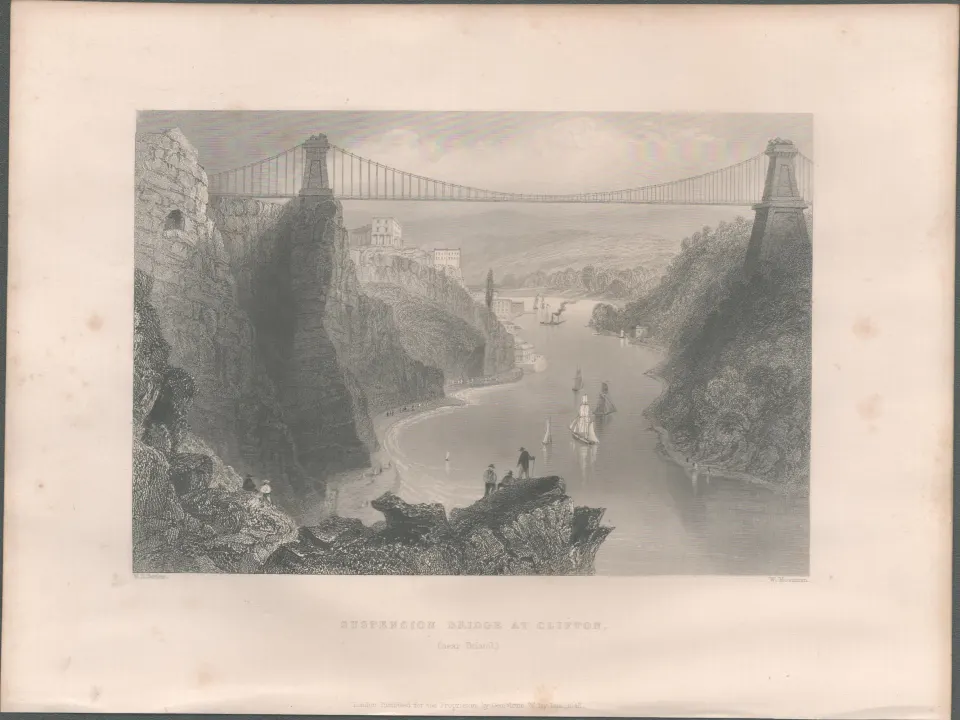 Bristol Clifton Suspension  Antique 1842 Steel Engraving.