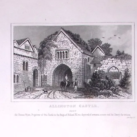 Allington Castle Kent Antique 180 Years-Old Copper Plate Print-99