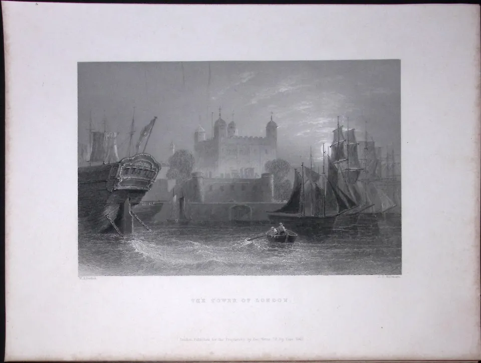 London Tower WH Bartlett 183 Years-Old Antique Steel Engraving-6