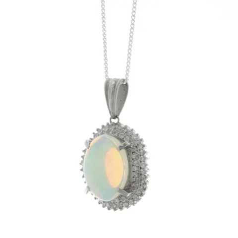 Platinum Diamond And Opal Pendant (O3.64) 0.94 Carats