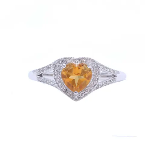 9ct White Gold Heart Shape Citrine Diamond Ring 0.20