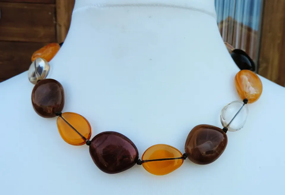 Vintage 20 inch Natural Multi Colour Amber Necklace With Gift Pouch