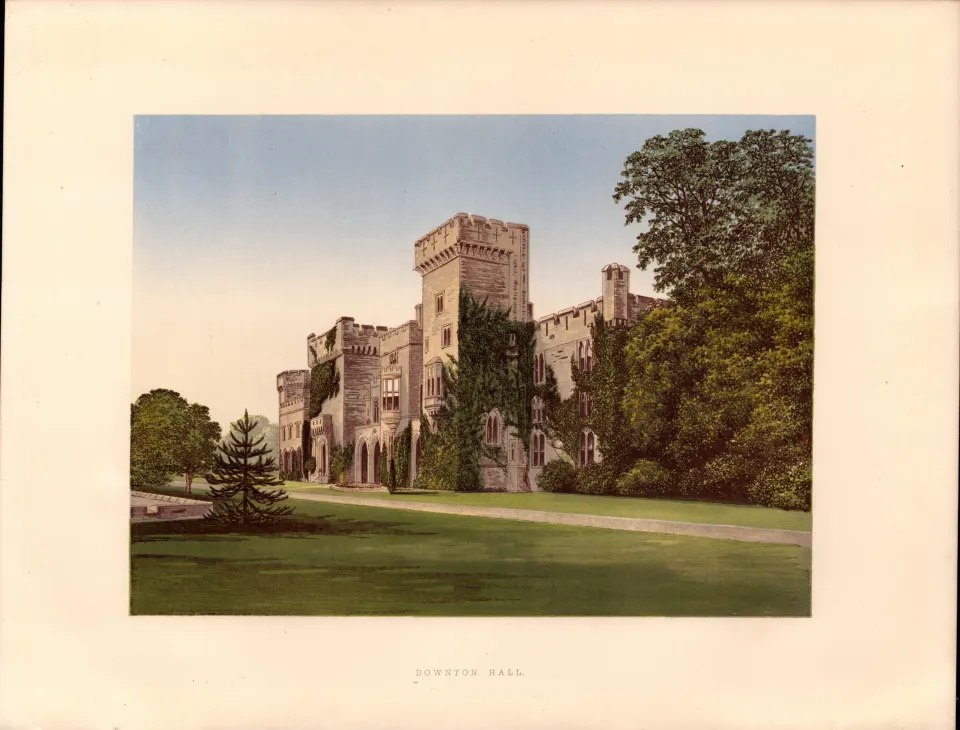 Downton Hall Ludlow Shropshire Gilt-Edge Coloured Antique Book Plate.