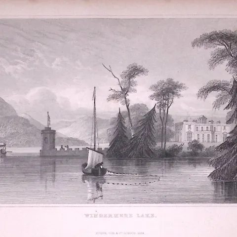 View of Lake Windermere Antique 195 Years-Old Steel-Engraving-10