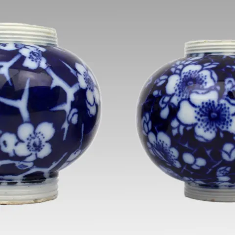 Pair of Royal Copenhagen Blue and White Porcelain Lamp Reservoirs