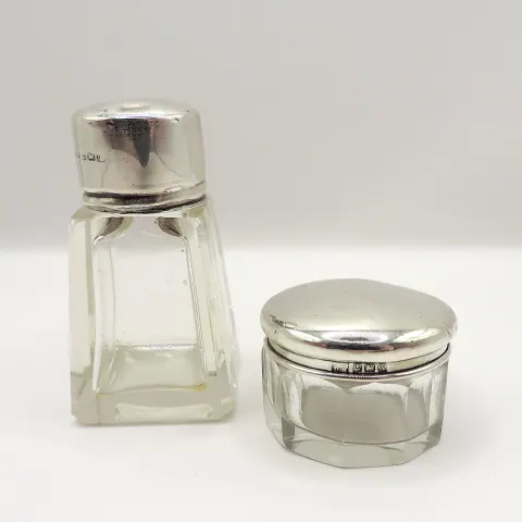 Antique Silver Cut Glass Perfume Bottle & Pill Box