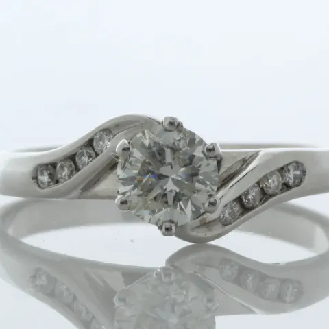 18ct White Gold Single Stone Diamond Ring With Stone Set Shoulders (0.50) 0.58 Carats