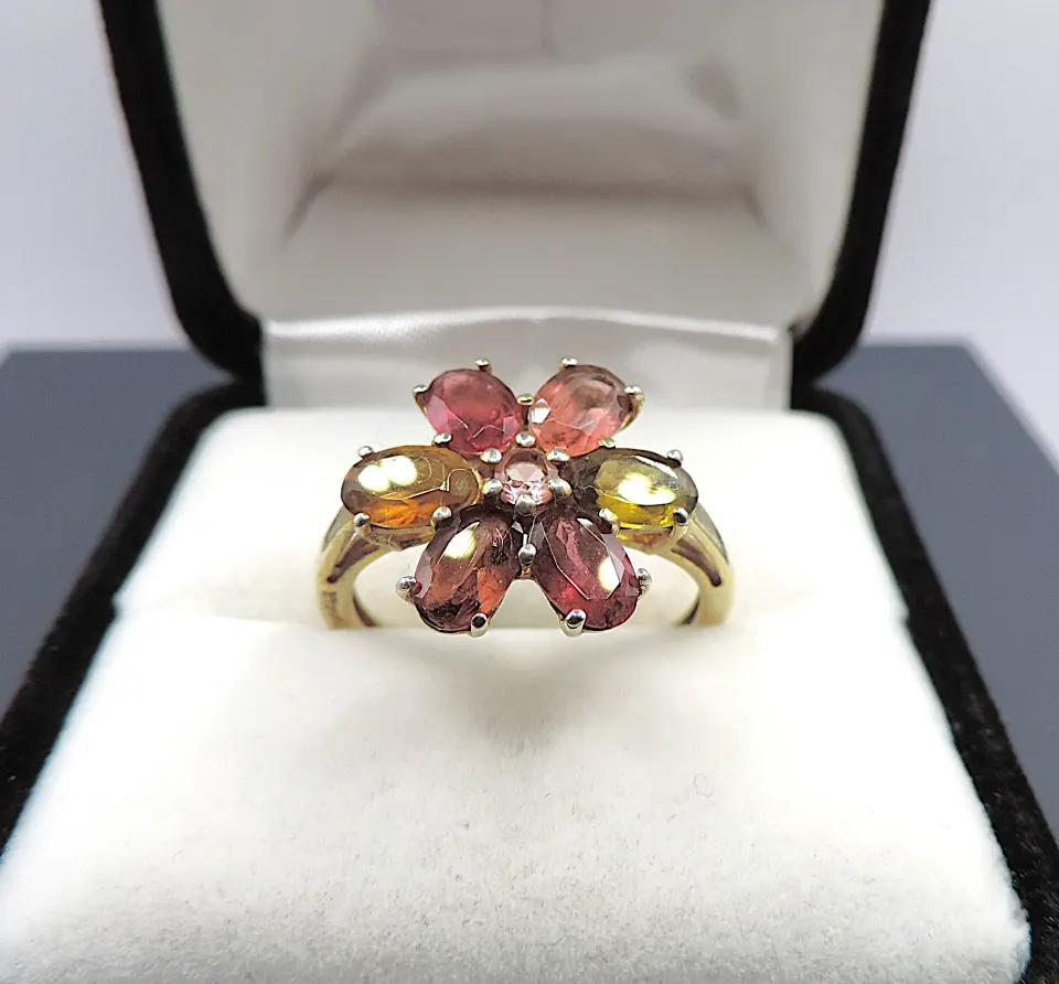 Gold on Sterling Silver Tourmaline Ring New With Gift Pouch