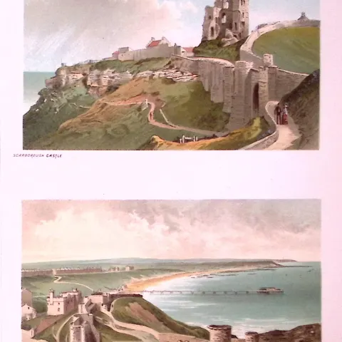 Scarborough Castle & The North Bay Victorian Antique Double Print-24
