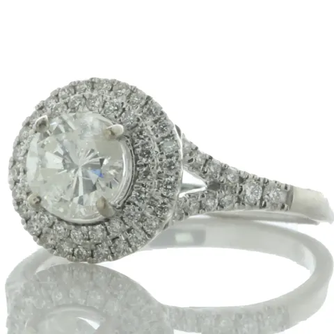 18ct White Gold Single Stone With Halo Setting Ring (0.86) 1.21 Carats