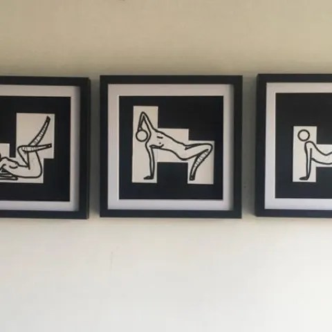 Julian Opie (1958) ‘This Is Shahnoza’ In 3 Parts, Wooden Maquettes, Framed, 2008