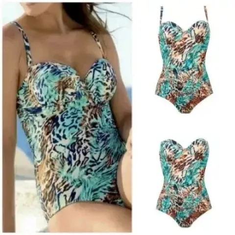 20 Naturana Plus Size Blue Leopard Print Swimsuits