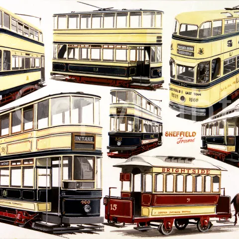 Sheffield Multi Trams Montage Large Metal Wall Art.