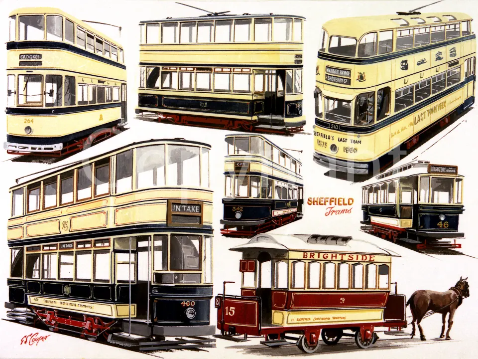 Sheffield Multi Trams Montage Large Metal Wall Art.