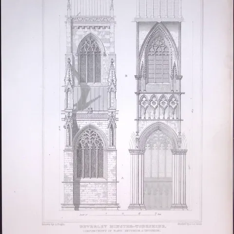 Beverley Minster Yorkshire 190 Years-Old John Britton Antique Steel Engraving-309
