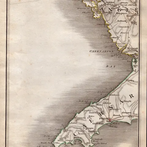Caernarfon Bay Anglesey Holyhead Pwllheli-John Cary’s Antique 230 Years-Old 1794 Map.