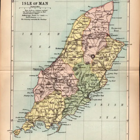 The Isle of Man 1895 Antique Victorian Coloured Map.