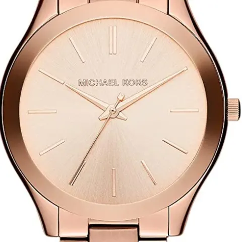 Michael Kors Ladies Glitz Slim Rose Gold Tone Runway Watch MK3197