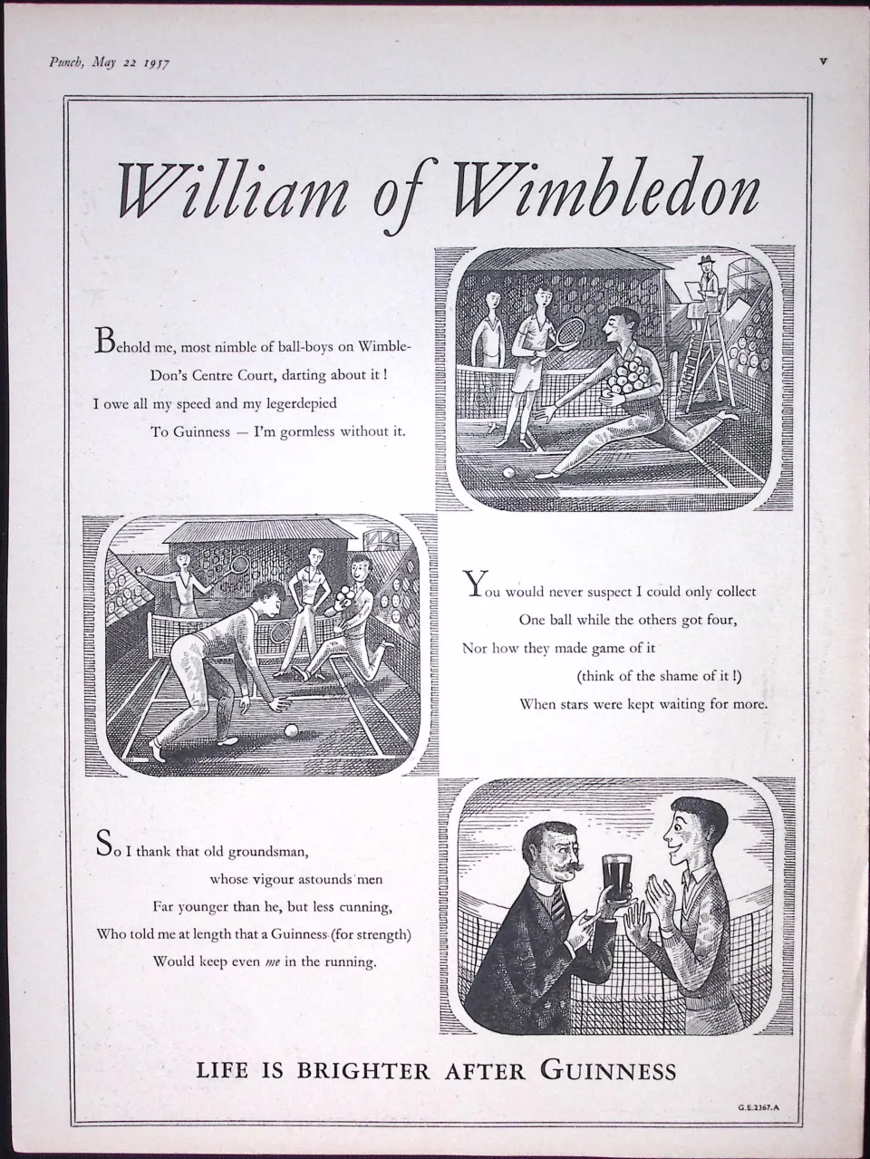 Guinness 1957 Genuine 68 Years-Old Print William of Wimbledon G.E.2367-A